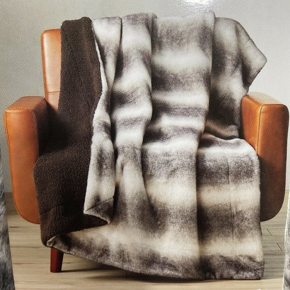 Better Homes & Gardens Other - Better Homes & Gardens Blanket Faux Fur & Sherpa Throw 60" Brown Wolf Animal Nwt